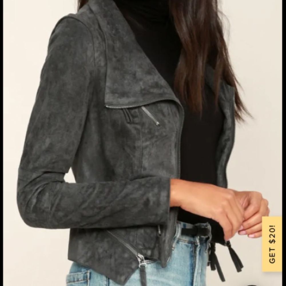 Lulu’s Ready For Anything Charcoal Grey Suede Moto Jacket
